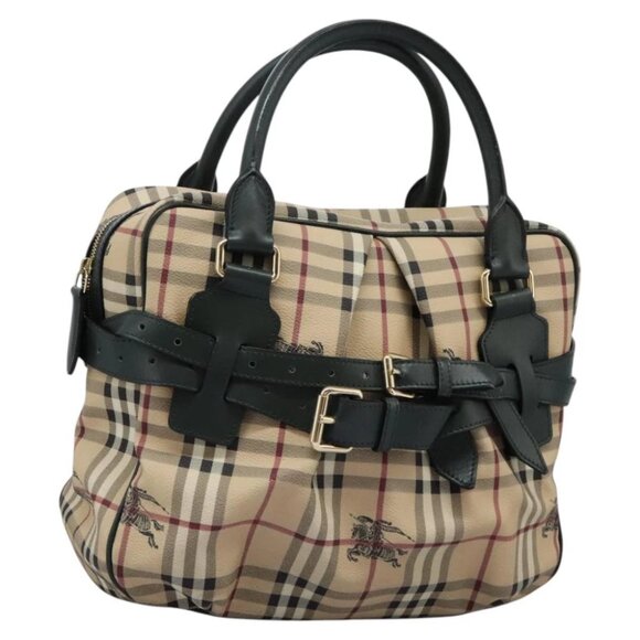 BURBERRY Nova Check Hand Bag PVC Beige Gold Auth - Picture 1 of 16